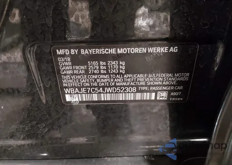 2018 BMW 540I xDrive from USA, damaged, VIN WBAJE7C54JWD52308